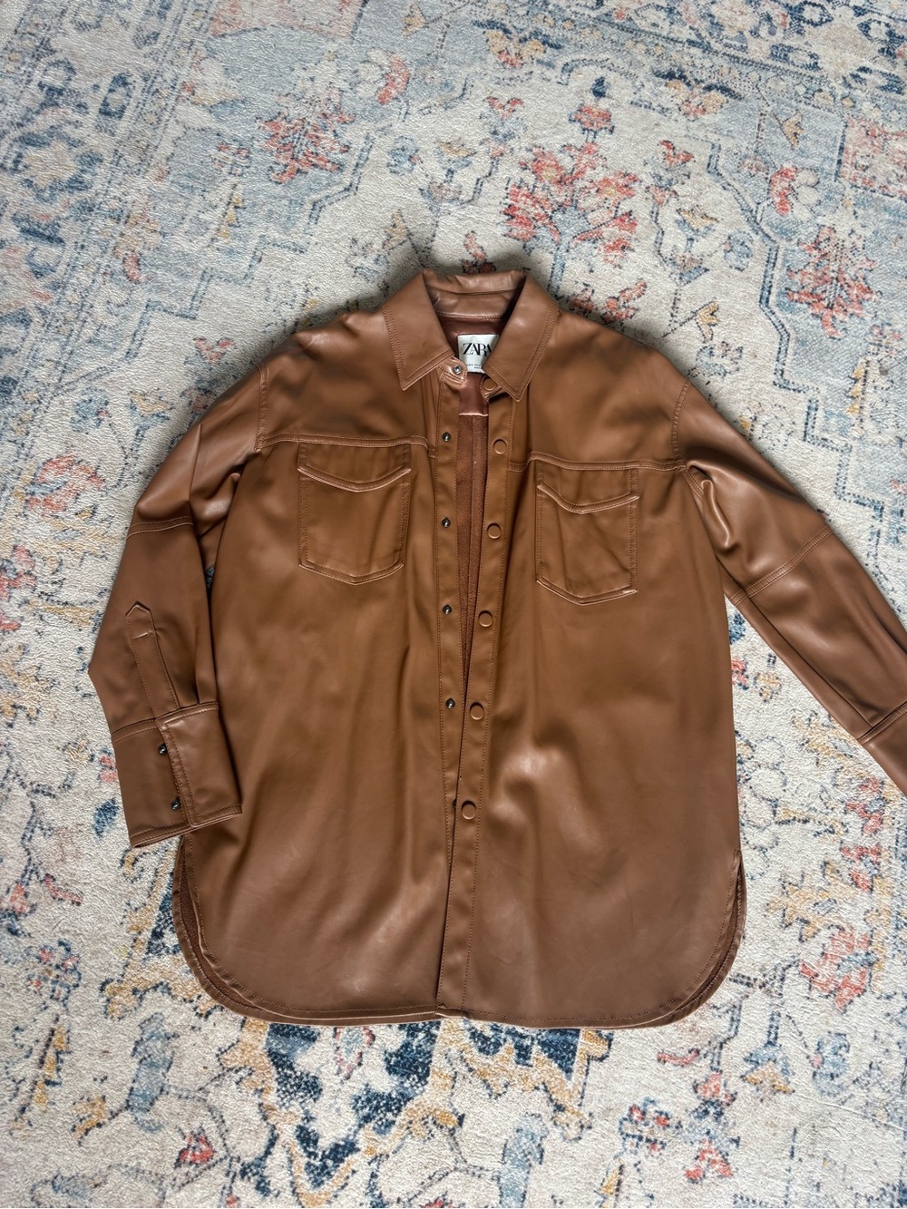 Zara Women’s Brown Faux Leather Button-Down Shirt